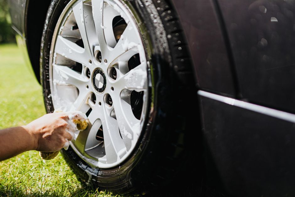 Washing car wheels and applying paint protection